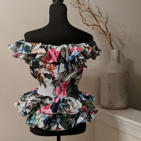Off Shoulder Floral Peplum Top - Picture 4 of 4
